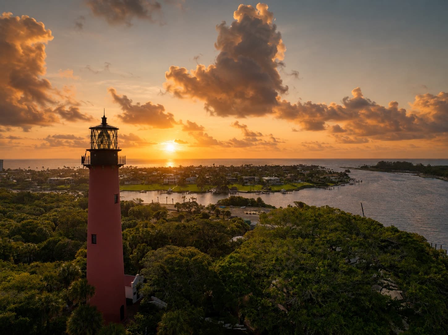 The Jupiter Inlet Lighthouse at sunset over Palm Beach County